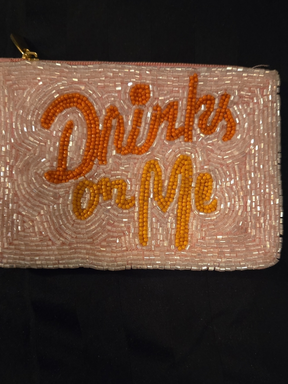 Beaded 'Drinks On Me' Pink & Orange Zip Pouch